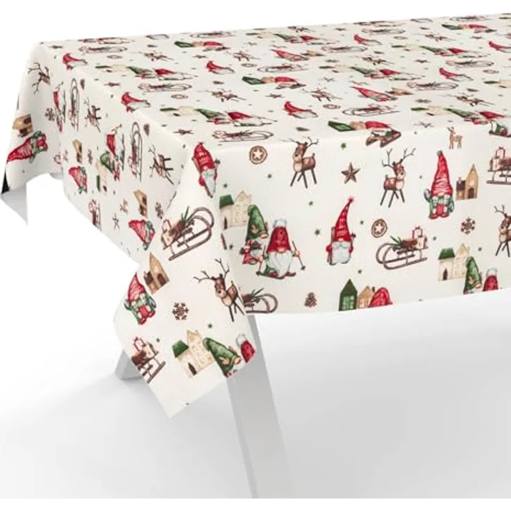 ANRO Tischdecke Weihnachten abwaschbare Weihnachtstischdecke (Einzelstück 1-tlg), Schmutzabweisend Weihnachten Rot-Grün 100x140cm
