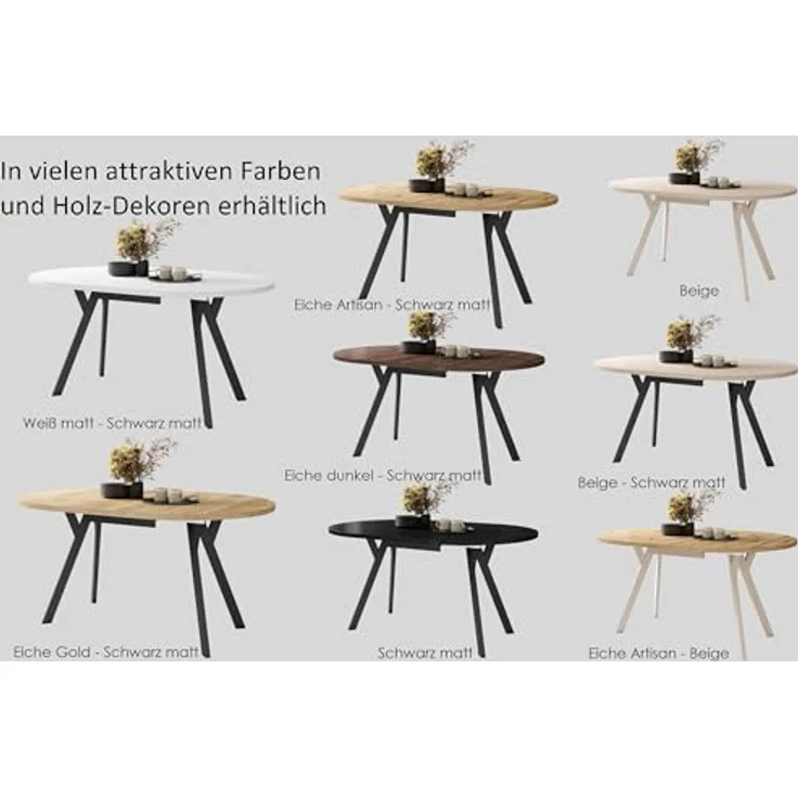designimpex Esstisch Design Esstisch Aldo ausziehbar 90 cm bis 145 cm rund Esszimmer Tisch, Esstisch, Esszimmertisch, Tisch, Ausziehtisch, Küchentisch, Esszimmer – Bild 8