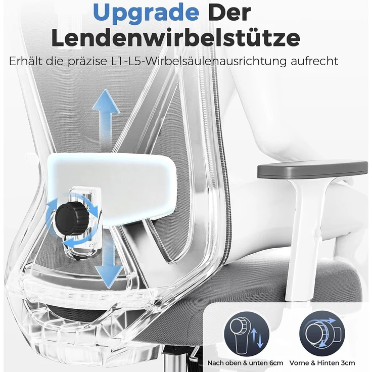 COMHOMA Bürostuhl Ergonomisch [TESTSIEGER], Schreibtischstuhl mit 3D-Kopfstütze & 3D-Lendenwirbelstütze, verstellbare Armlehnen, Office Chair mit Wipp- und Kippfunktion,Belastung bis 150KG, Grau – Bild 3