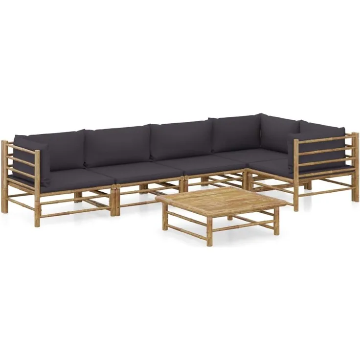vidaXL 6-tlg. Garten-Lounge-Set mit Dunkelgrauen Kissen Bambus 3058240