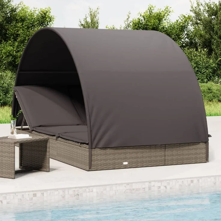 2-Personen-Sonnenliege, Gartenliege mit Dach Grau 211 x 112 x 140 Poly Rattan – Bild 1