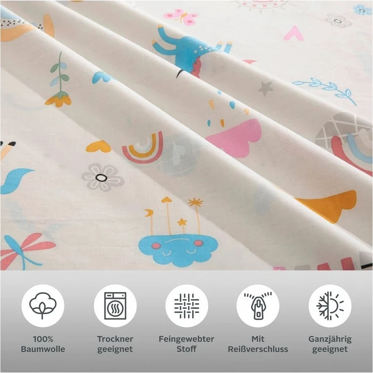 Lüttenhütt Kinderbettwäsche CUDDLEE, Renforcé, 2 teilig, in vielen Designs: Dino,Einhorn,Weltraum,Baustelle,Herz,Trecker,Safari – Bild 3
