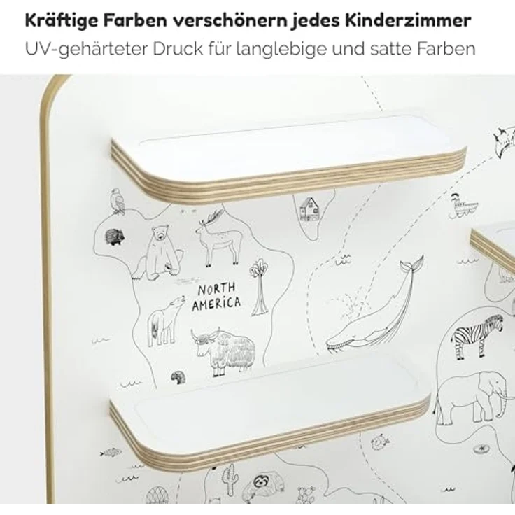 stadtecken Kinder Regal für Musikbox I Geeignet für die Toniebox und ca. 50 Tonies I Perfekte Aufbewahrung für Kinderzimmer I zum Aufstellen oder Aufhängen I Weltkarte, groß – Bild 5