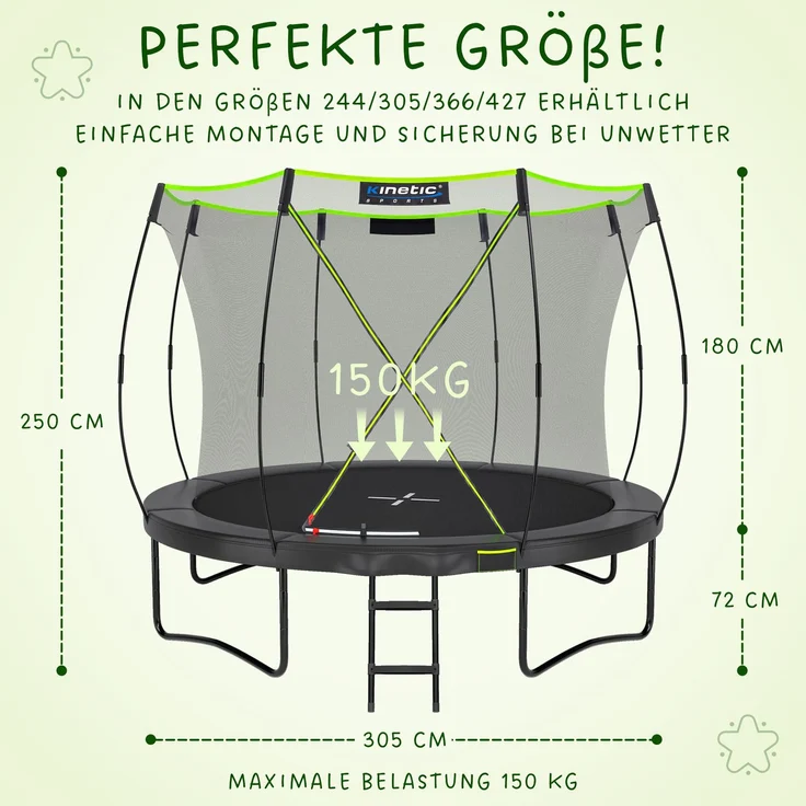 KINETIC SPORTS Premium Outdoor Trampolin 'Ultimate Pro' für Kinder und Erwachsene, AirMAXX Sprungtuch, mit Leiter, Fieberglas, bis zu 160 kg, Kürbis-Design, Ø 305 cm – Bild 8