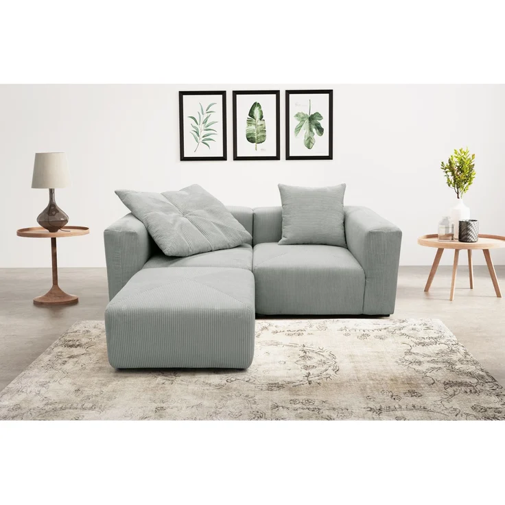 DOMO. collection Ecksofa 800011, kleine Modul-Couch in L-Form, individuell kombinierbar, Cord Sofa, Polsterecke, Eckcouch, Polstergarnitur 216 x 193 x 69 (BxTxH), hellgrau – Bild 1
