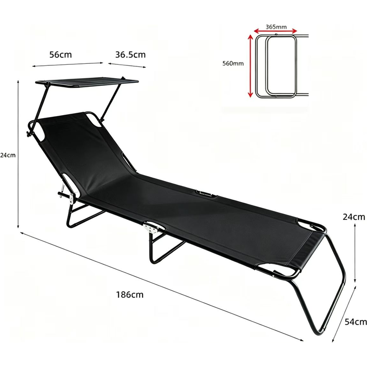 Faltbares Campingbett mit Sonnendach, tragbares, faltbares Bett in Schwarz, robustes Outdoor-Feldbett für Camping, Reisen, Garten, Strand, Angeln, Gästezimmer und Entspannung im Freien--Antikschwarz--71x61x14.5cm--YOUDENOVA – Bild 4
