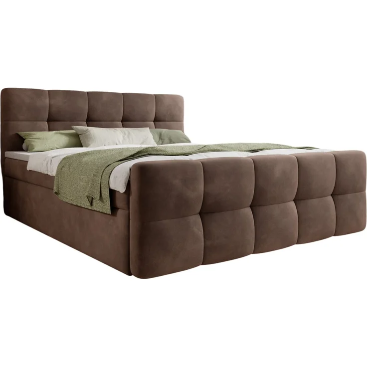 thematys Boxbett mit Bettkasten 160x200cm, mit Bonnellfederkernmatratze H3, Bouclé/Velours, mit Stauraum, mit 3 cm Topper, Taupe (Velluto 29), Art.-Nr. S04GH0RGJZY – Bild 2