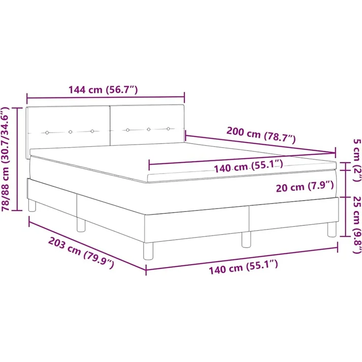 vidaXL Boxspringbett mit Kissen mit Kopfteil Creme 140 x 200 cm Stoff 3338928 – Bild 12