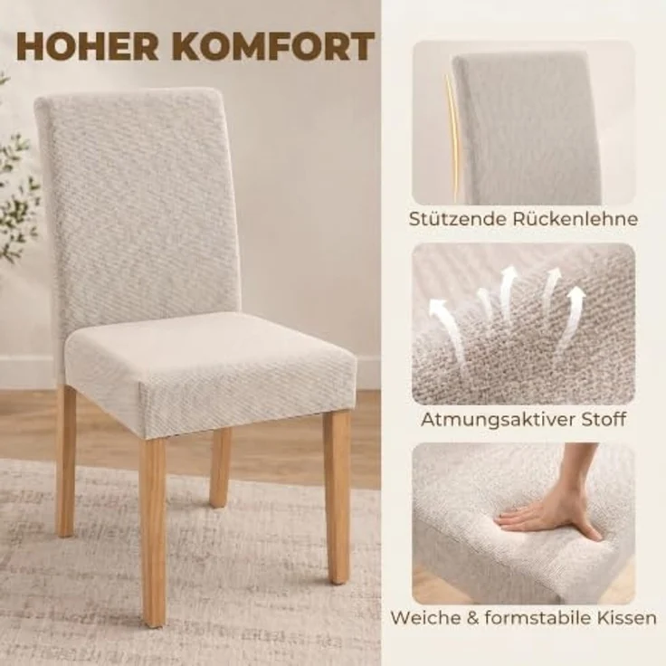 HOMCOM Esszimmerstühle 2er Set Rückenlehne Leinenoptik Essstuhl Cremeweiß | Küchenstuhl, Moderner Polsterstuhl, Kautschukholzbeinen, für Esstisch, Wohnzimmer, Esszimmer – Bild 6