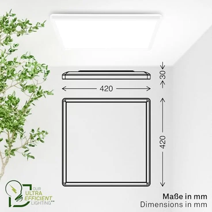 BRILONER - EEK A LED Panel Effizient mit 14W bei 3000lm, ca. 50.000h Licht, flach, CCT, indirektes Licht, LED Lampe, Deckenleuchte, Wohnzimmerlampe, Deckenlampe, Flurlampe, 42 x 42 x 3 cm, Weiß – Bild 12