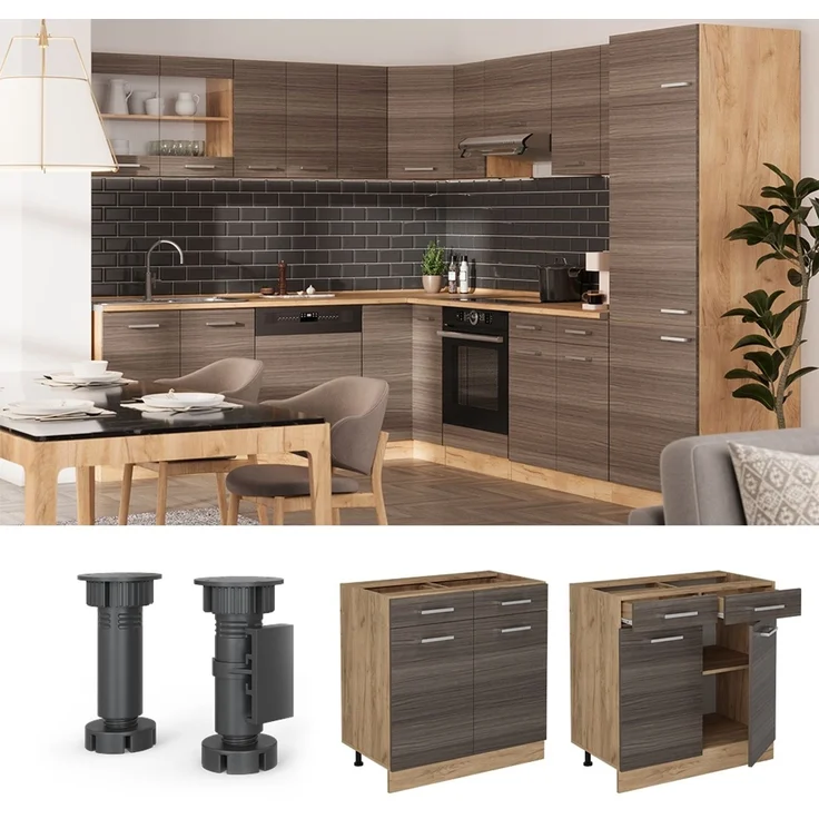 Küchenunterschrank R-Line Edelgrau 80 cm ohne Arbeitsplatte Vicco – Bild 3