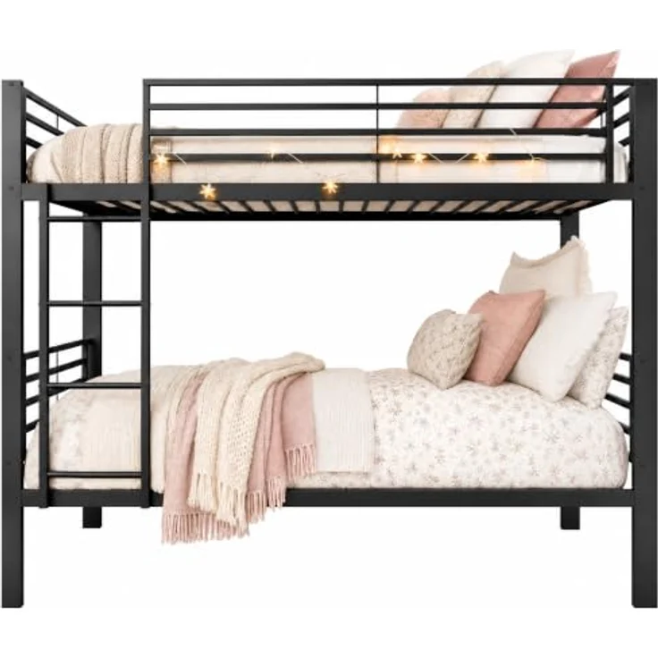 FAVSH Etagenbett 90x200 cm aus Metall, Hochbett mit Rausfallschutz und Leiter, Geräuscharmes Doppelbett, rutschfest, für Jugendliche und Erwachsene, WG & Ferienwohnung, Schwarz C – Bild 3