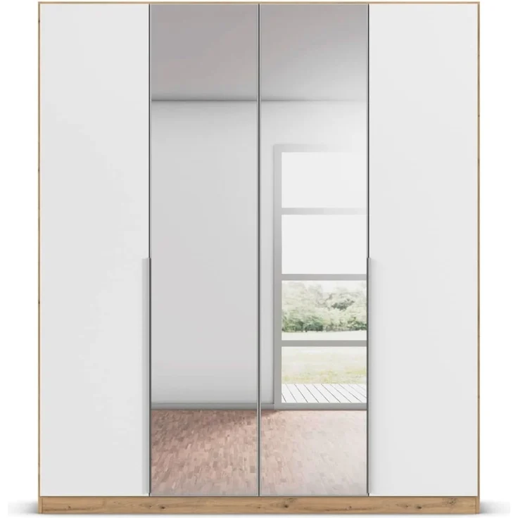 Rauch Möbel Alabama, Kleiderschrank für Schlafzimmer, Kinderzimmer, Wohnzimmer, Garderobe, Flur, 4-türig, Spiegel, mit Zubehör Premium, Farbe Weiß/Eiche Artisan, Holz, Breite 181 cm – Bild 8
