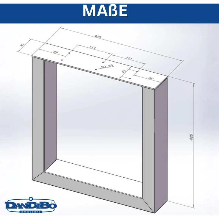 DanDiBo 2x Bankgestell Edelstahl 43 x 40 cm Bank Füße Bankbeine 96674 Bankkufen Couchtisch Tisch Beine Tischgestell – Bild 3