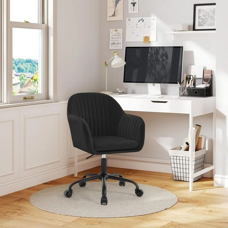 Woltu Schreibtischstuhl, Homeoffice Stuhl mit Rollen, Schminkstuhl höhenverstellbar – Bild 2