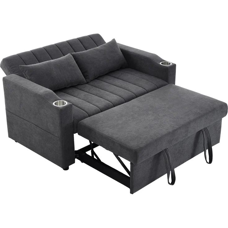 Multifunktions Schlafsofa mit 3-fach Rückenlehne & Getränkehalter, Baumwoll-Leinen, 136x162x84 cm, Grau – Bild 5