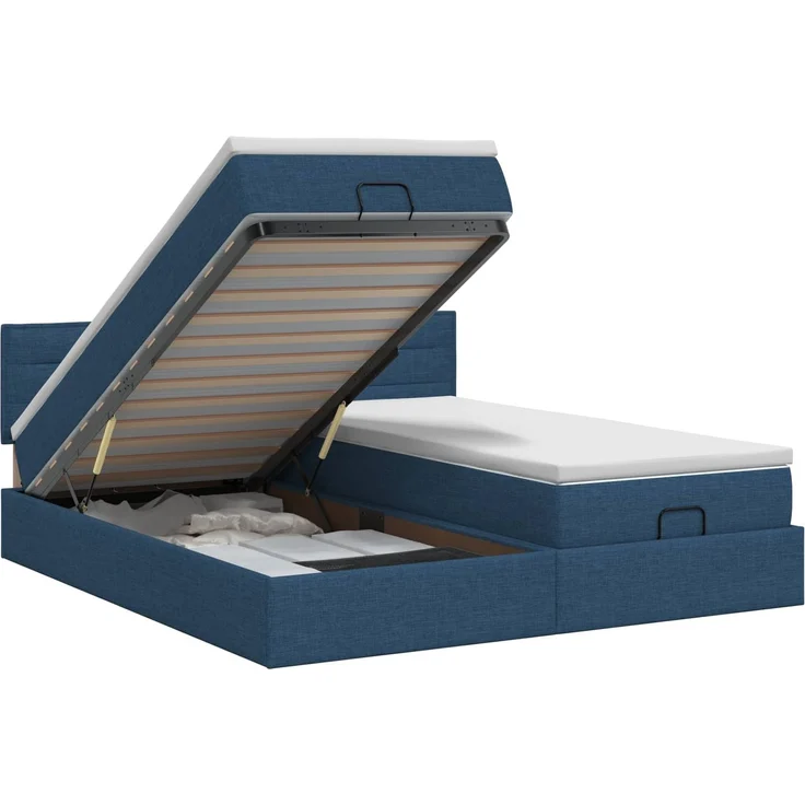 vidaXL Ottoman Bett mit Matratze mit Kopfteil 2 stk. Blau Stoff 3456676 – Bild 2