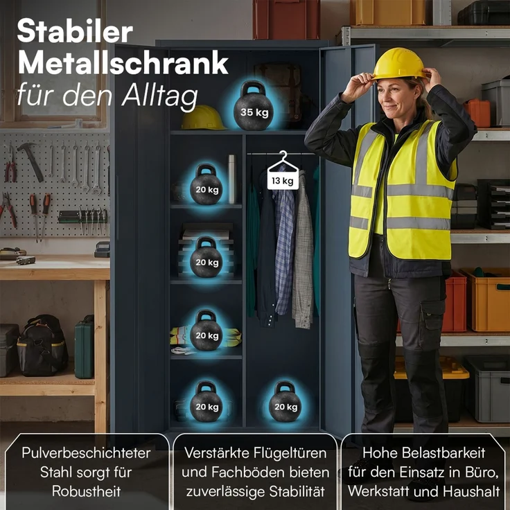 STEELSØN 'Regulus' Garderobenschrank mit 6 Fächern und Kleiderstange, Metall, anthrazit, 175x40x80 cm, abschließbar, inkl. Schloss – Bild 3