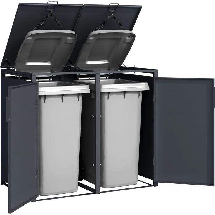DEGAMO MÜNCHEN Mülltonnenbox 2-er, Stahl verzinkt, anthrazit, 132x80x116cm für 2x Tonnen bis 240 Liter – Bild 6