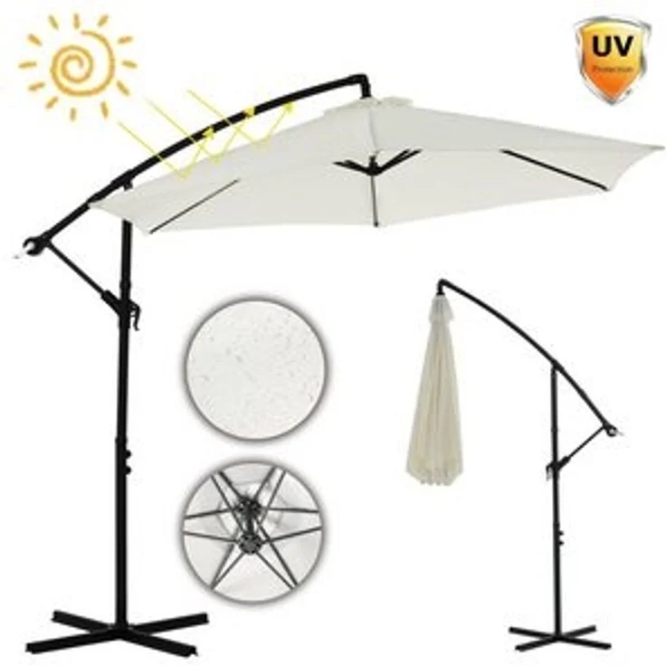 Sonnenschirm 350 cm Ampelschirm Beige Kurbelschirm Gartenschirm Marktschirm Strandschirm Terrassenschirm 3,5 m Meter Aufklappbar Sonnenschutz Garten – Bild 6