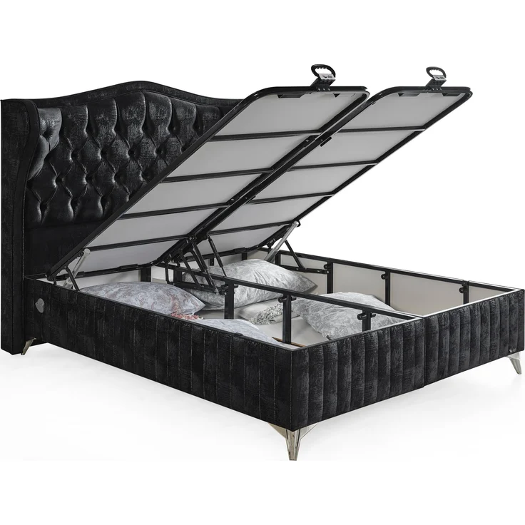 Schlafzimmer-Set "Lavendia" – Bett mit Bettkasten, Nachttisch und Matratze-Anthrazit – Bild 7