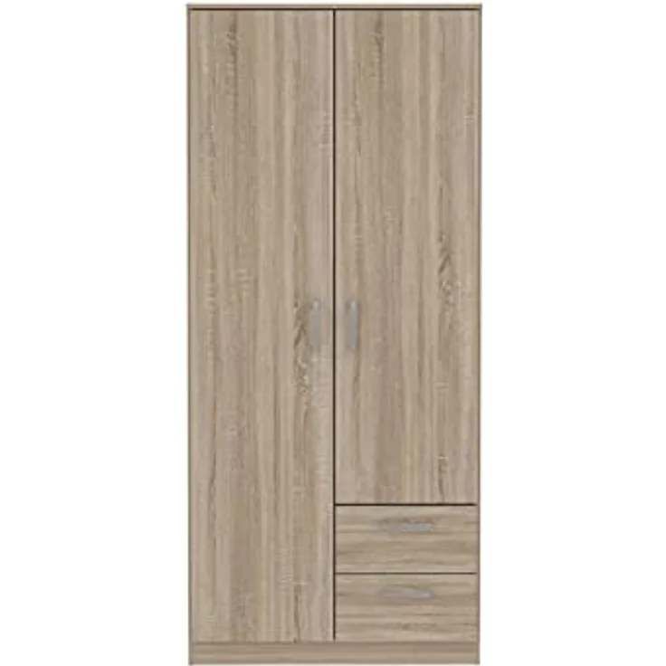FORTE Niko Kleiderschrank mit 2 Türen und 2 Schubladen, Holzwerkstoff, Sonoma Eiche , 82 x 185 x 52,7 cm – Bild 2