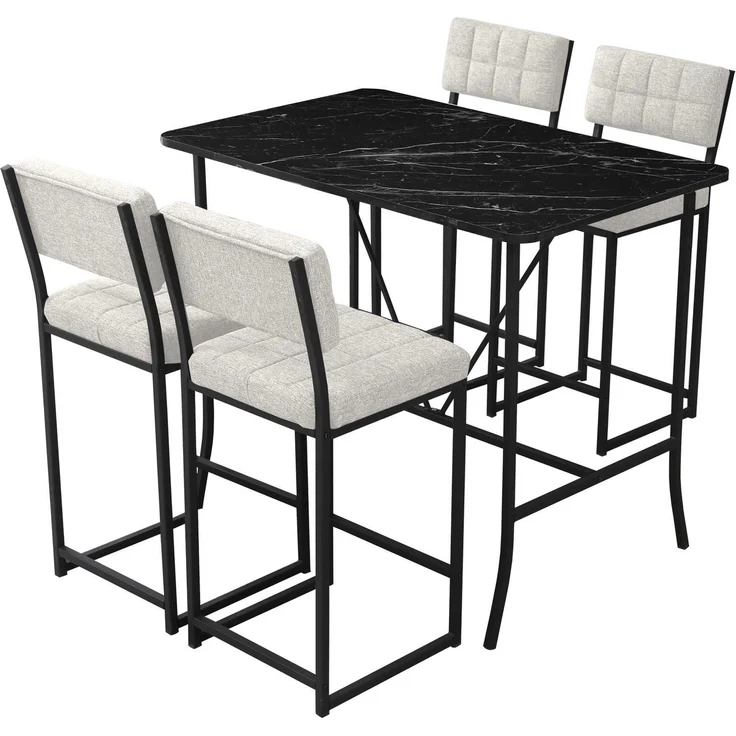 Skye Decor 'Retro - Cream, Black' Bartisch-Set mit Barhockern (5-teilig), Creme / Schwarz, 110 x 92 x 70 cm – Bild 3