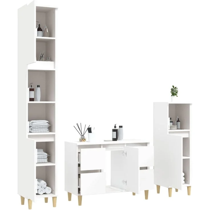 vidaXL 3-tlg. Badmöbel-Set Weiß Holzwerkstoff 3185597 – Bild 3