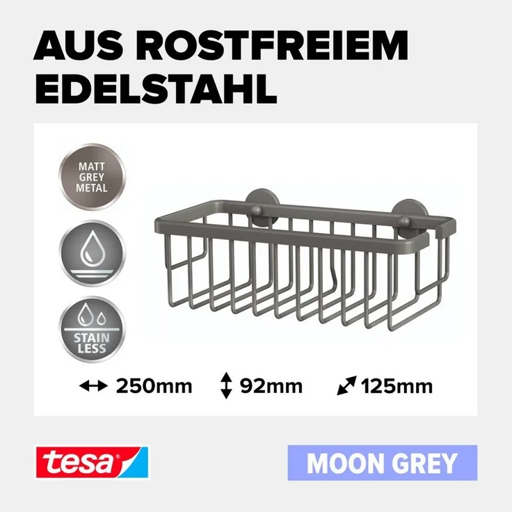 Tesa Ablagekorb Moon Grey viereckig inkl. Klebelösung