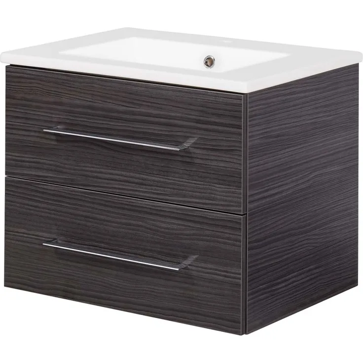 FACKELMANN B.PERFEKT Waschbecken mit Unterschrank 62 cm breit, Anthrazit, Waschbecken Keramik Weiß