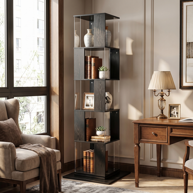 Home Nature Wohnkonzept Bücherregal/Eckregal mit 5 Ebenen für Wohnzimmer, Schlafzimmer und Home Office im Industrial Design, Schwarz, 159 × 50 × 50 cm