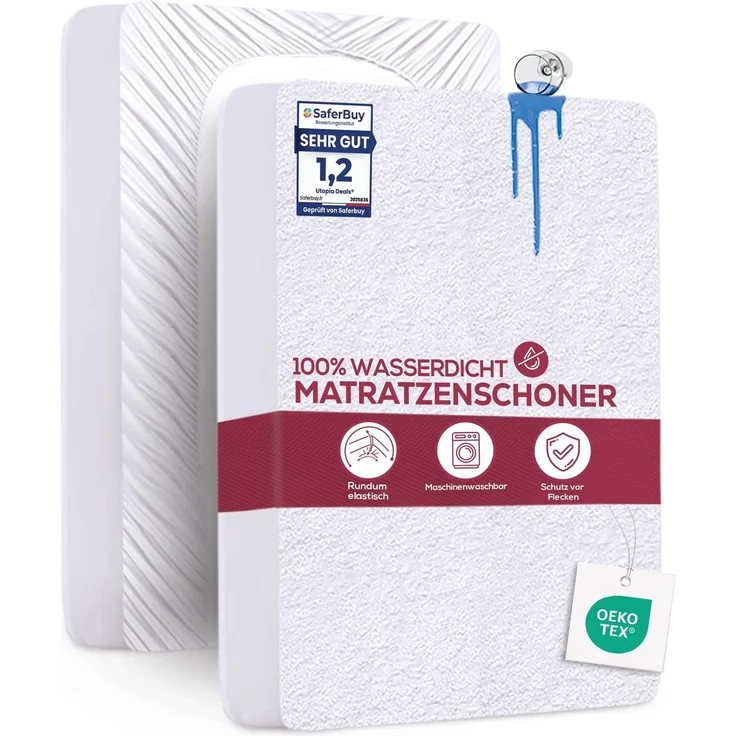 Utopia Bedding Matratzenschoner 120 x 200 x 30 cm Wasserdicht, Oeko-TEX Zertifiziert Matratzenauflage Atmungsaktive, Matratzenschutz, Rundum Elastisch Weiß
