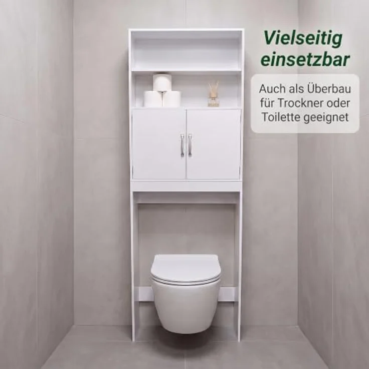 relaxdays Waschmaschinenumbauschrank, Waschmaschinenschrank mit 2 Türen, weiß, großzügiger Stauraum und verstellbare Einlegeböden – Bild 5