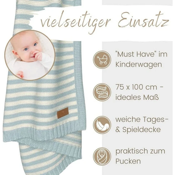 Babydecke DIKOS® Babydecke aus *100%* Bio Baumwolle Strickdecke Erstlingsdecke, DIKOS, PREMIUM Qualität atmungsaktiv, nachhaltig, plastikfrei, kuschelweich – Bild 2