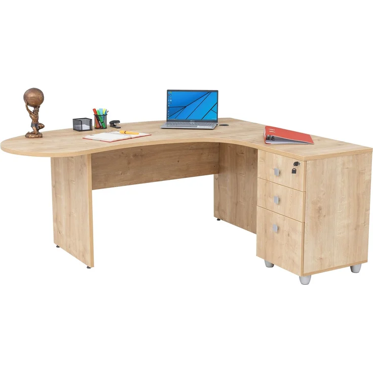 Winkelschreibtisch "Gela", Holzfuß, Saphir Eiche Dekor, 180 x 120 x 74 cm, inkl. Beistellcontainer, rechts gewinkelt – Bild 8