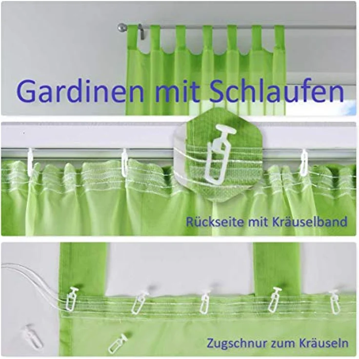 Gardinenbox 2er-Pack Gardinen Transparent Vorhang Set Wohnzimmer Voile Schlaufenschal mit Bleibandabschluß HxB 175x140 cm Flieder, 61000CN – Bild 7