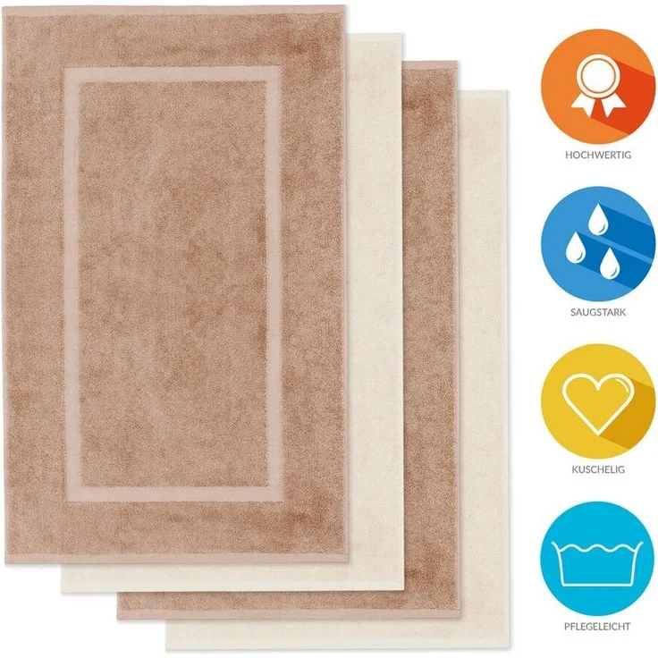Lavea Badematte 4er Set Badeteppiche Elena Frottee 50x80 cm Badvorleger, 100% Baumwolle, 500 g/m² Frottier, weich & saugstark, pflegeleicht – Bild 1