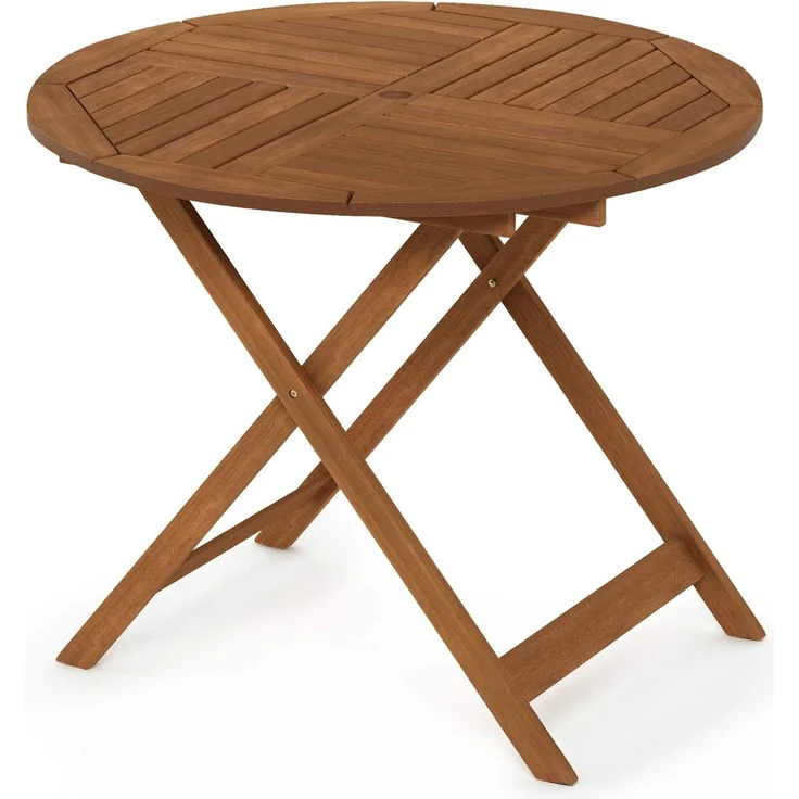 Furinno Tioman Outdoor Klapptisch mit Sonnenschirmloch, Natur, 88,9 x 88,9 x 71,88 cm