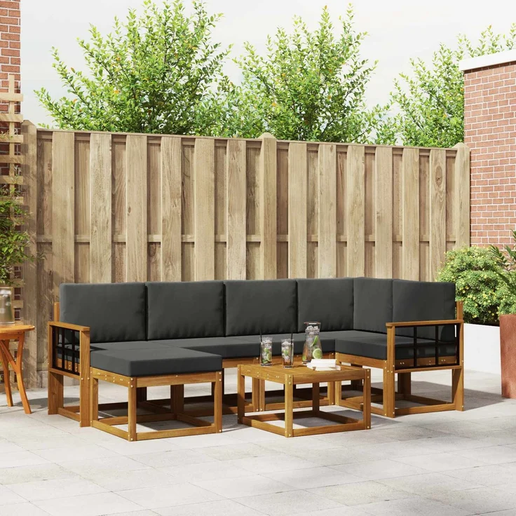 vidaXL Outdoor-Sofagarnitur mit Kissen 7 pcs Natur und Anthrazit 3366685 – Bild 1