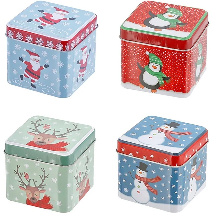 Annastore Vorratsdose 4-tlg. Set kleine Metalldosen Blechdose Pralinendose Geldgeschenk, 7,5 x 6,5 cm, Weihnachtlichen Motiven – Bild 1