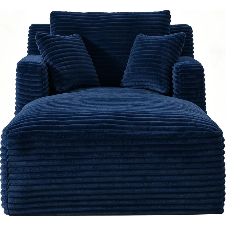 Chaiselongue mit Cordstoff, vakuumkomprimierter Relaxsessel mit Taschenfederkern und hochdichtem Schaumstoff, keine Montage erforderlich, bequemer Loungesessel für Wohnzimmer--Antikblau--100x166x127cm--YOUDENOVA – Bild 1