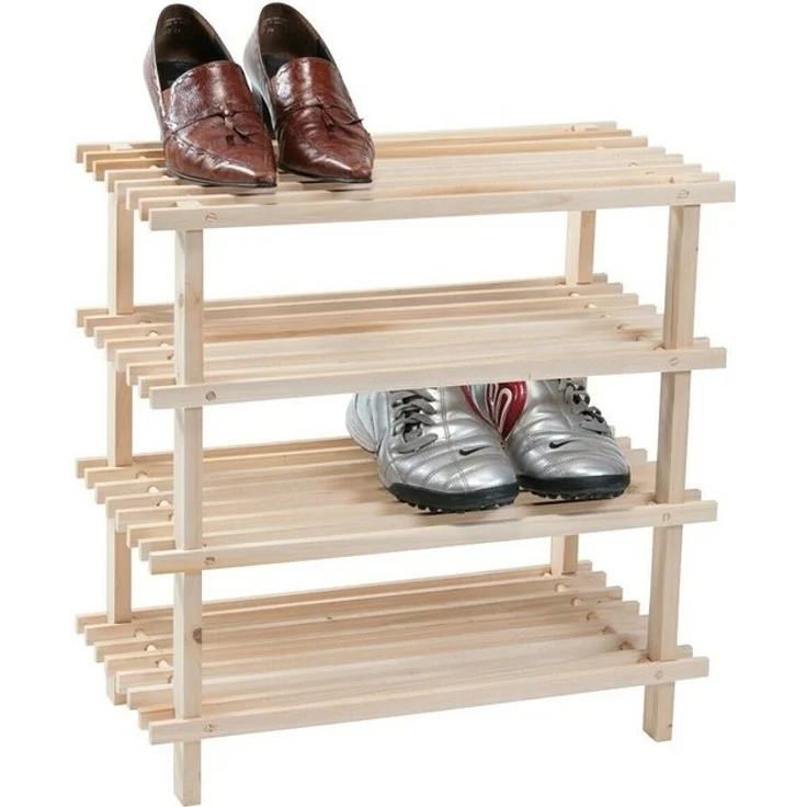 Schuhregal, Schuhschrank, Holzregal, Tannenholz hell FSC, 4 stöckig – Bild 4