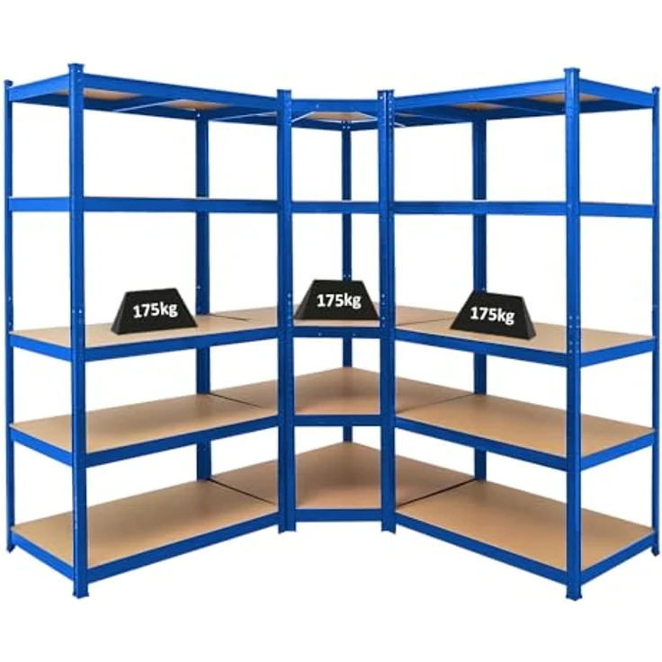 PROREGAL Mega Deal Eckregal Ragnar 1x: 180 x 90 x 60 cm | Taurus 2X: 180 x 90 x 60 cm Blau Fachlast 175kg, Kellerregal, Steckregal, Garagenregal, Lagerregal – Bild 2