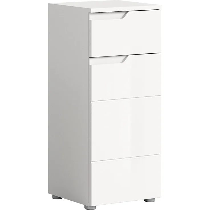 xonox. home Bad Solero X7WA9701 Standschrank Standmöbel Stauraumschrank Kompaktschrank in Weiß Nachbildung und weiß Hochglanz tiefzieh, ca. B/H/T: 38 x 87 x 34 cm