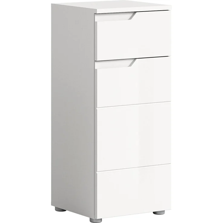 xonox. home Bad Solero X7WA9701 Standschrank Standmöbel Stauraumschrank Kompaktschrank in Weiß Nachbildung und weiß Hochglanz tiefzieh, ca. B/H/T: 38 x 87 x 34 cm