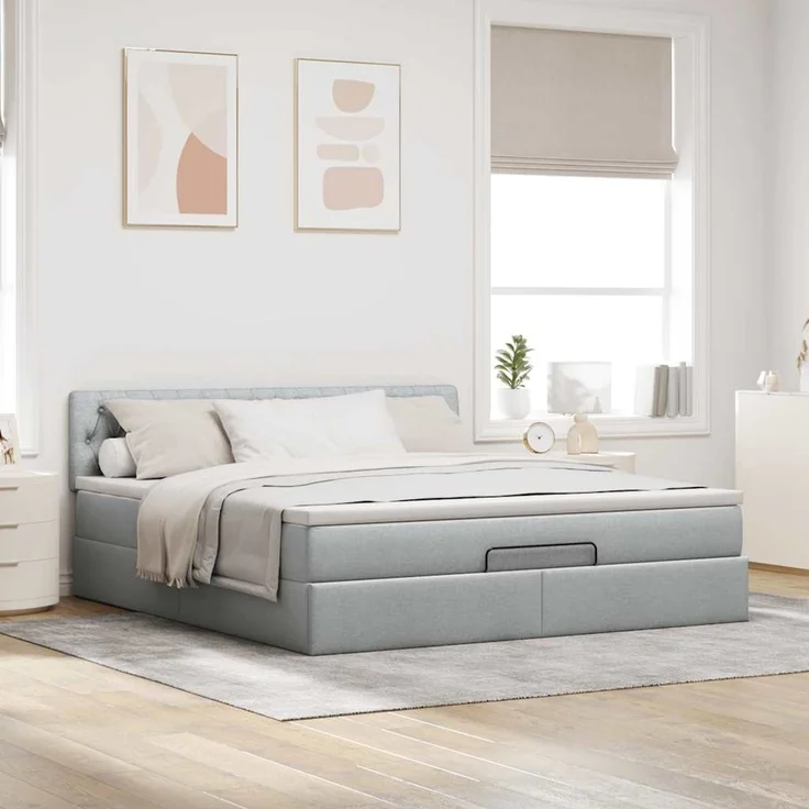 vidaXL Ottoman-Bett mit Matratze Hellgrau 180x200 cm Stoff 3311560 – Bild 3