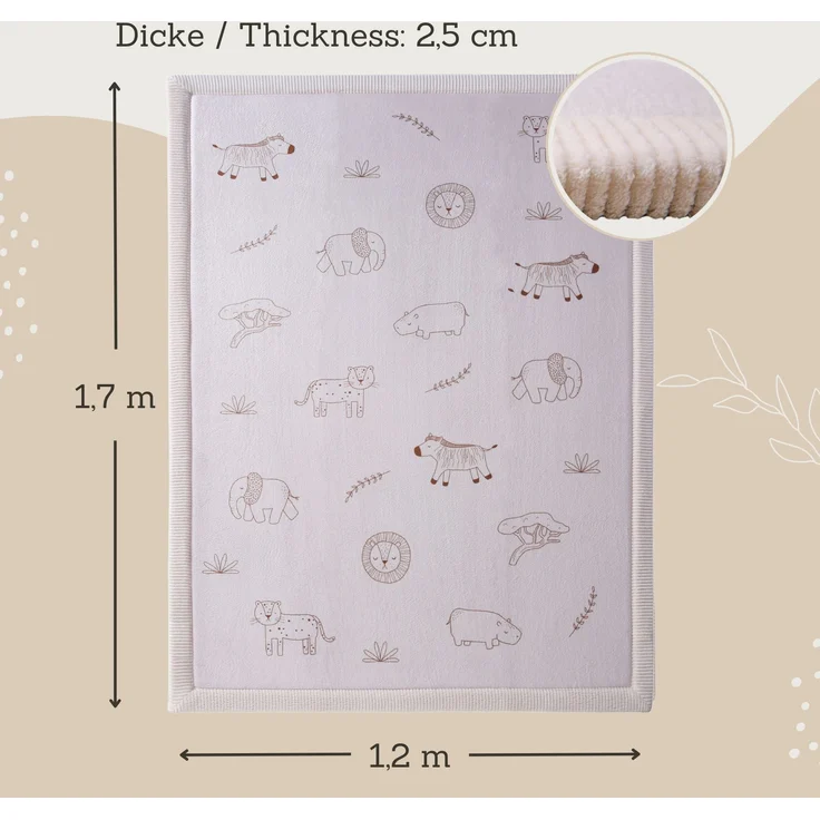 Hakuna Matte Wolkenweicher Kinderteppich | Safari Tiere 170x120x2,5cm – Bild 3