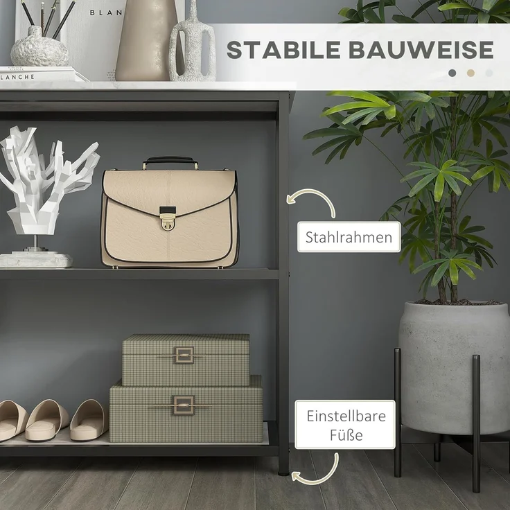 HOMCOM Konsolentisch, Flurtisch mit 2 Ebenen, Standregal, Beistelltisch, Sofatisch mit Kippschutz für Wohnzimmer, Diele, Stahl, Weiß, 100 x 30 x 80 cm – Bild 5