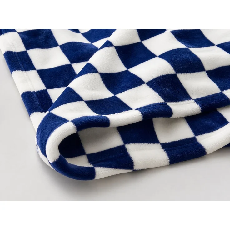 Fleecedecke mit Schachbrettmuster für Sofa und Bett Blau-Weiß, 100x150 cm – Bild 3