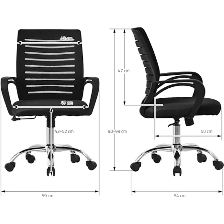 ML-DESIGN Schreibtischstuhl, Höhenverstellbarer Drehstuhl mit atmungsaktiver Netzrückenlehne, schwarz, 1-Sitzer, 54x99x59 cm, bis 130 kg Belastbarkeit – Bild 2